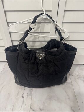 Prada Black Quilted Shoulder Bag with Silver Hardware